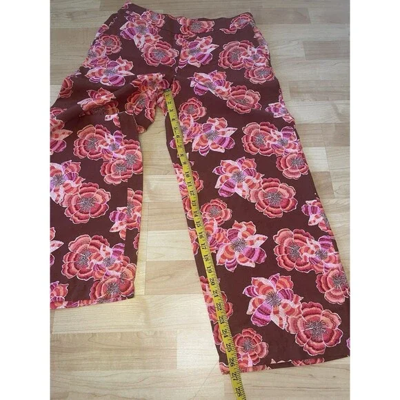 LOFT Floral Linen Blend Beach Wide Leg Pants Pull On Size MP - Picture 9 of 11